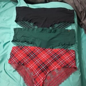 Lucky Brand  Black, Green, and Red Plaid Panties Set
